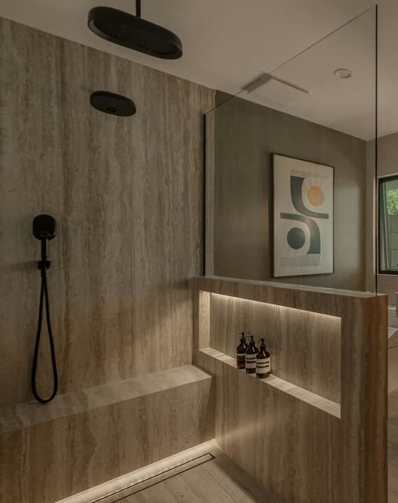 Shower waterproofing and tile assembly used to explain Cambridge shower planning